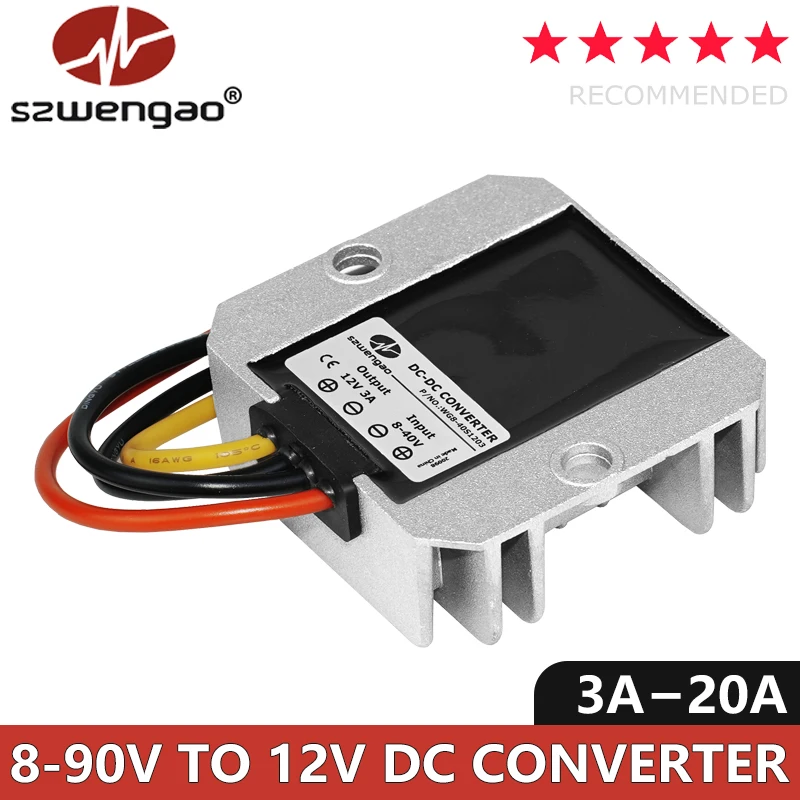 Szwengao 24V 36V 48V 60V 72V DC DC Step-down Converter 3A 5A 10A 20A 8-40V to 12V Buck Boost Voltage Regulator Car Transformer