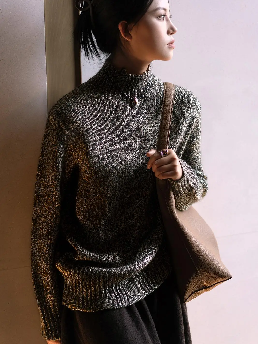 

Оригинальный повседневный вязаный свитер оверсайз с высоким воротником-стойкой, из толстой шерсти, осенне-зимний, модный, для повседневной носки