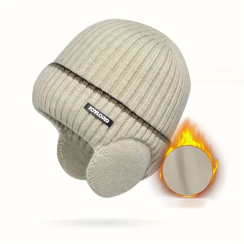 Unisex Winter Everyday Cold-Protection Fleece-Lined Thick Knit Hat, Wool Hat with Ear Protection