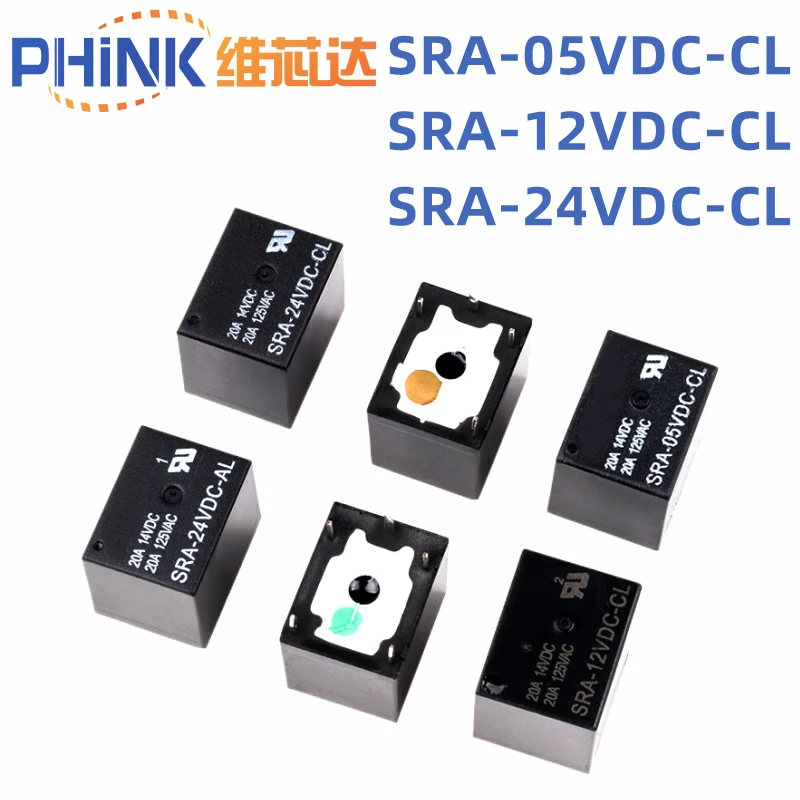 2Pcs 5V 12V 24V 20A DC Power Relay SRA-05VDC-CL SRA-12VDC-CL SRA-24VDC-CL 5Pin PCB Type In stock Black Automobile relay