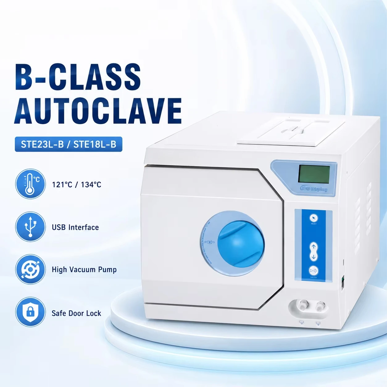 Tabletop Autoclave Sterilizer 18L/23L Class B Steam Sterilization Machine for Tattoo Studio & Beauty Salon Equipment