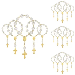 20Pcs Baptism Favors With Cross Mini Rosaries Acrylic Beads Bracelet Christening Communion Finger Rosarie Bracelet