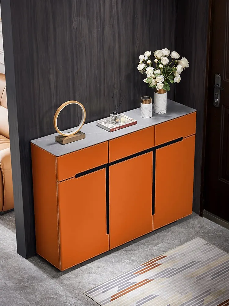 Saddle leather side cabinet against the wall Entrance cabinet Large capacity solid wood locker , chest cabinet, shoe cabinet