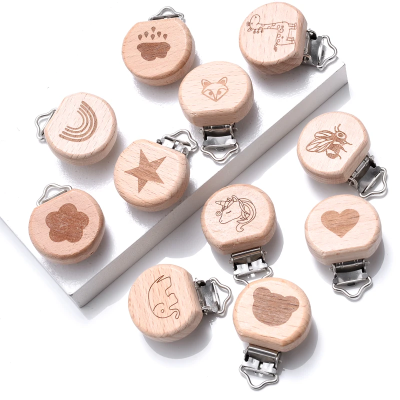 

5Pcs/Lot Baby Wooden Clips Pacifier Dummy Clip Holder Natural Beech Wood Soother Clasp Metal for Baby Feeding Accessories