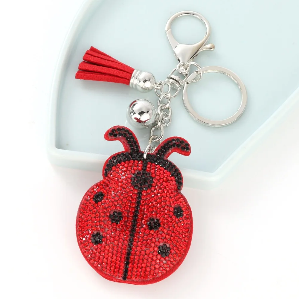 Zinc Alloy Ladybug Keychain Pretty Multipurpose Easy to Use Ladybird Key Chain Red Tassel Crystal Keychain Bag