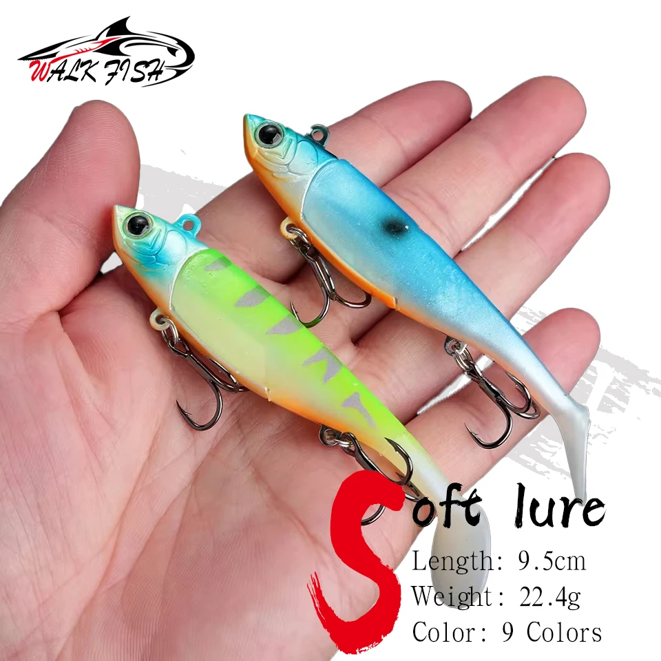 WALK FISH 9,5cm 22,4g Jigkopf Weichköder T-Tail Angelköder Fishing ShadBoat Code Hechtköder Bass Forelle Meeresangeln Süßwasser