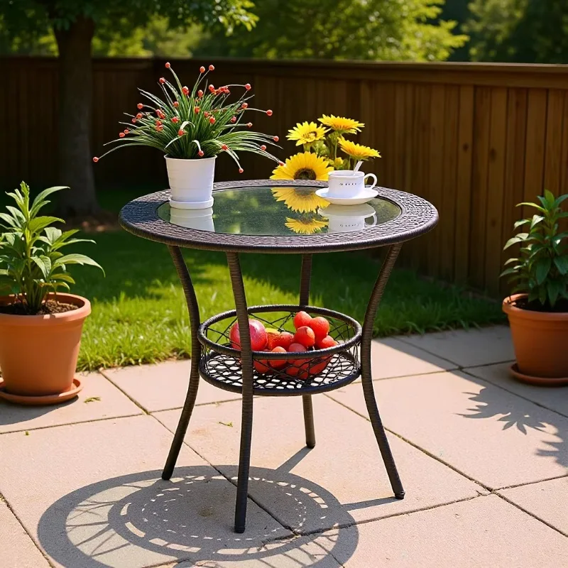 Cross-border balcony small coffee table, round simple apartment round , tempered glass small round