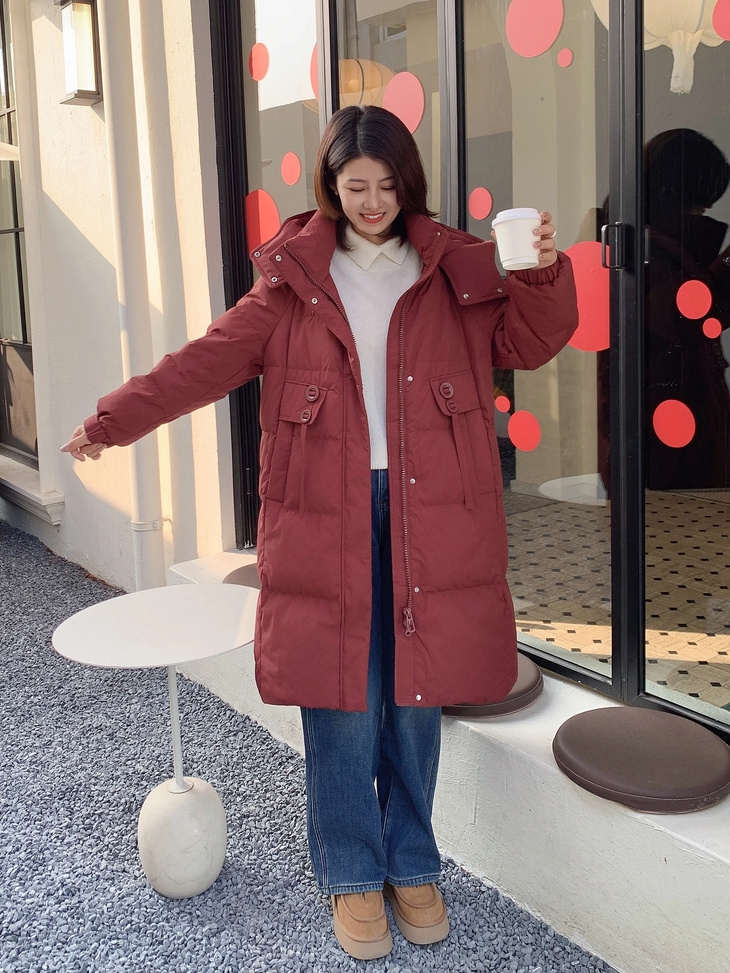 

Zillal Purple Road Cold Wave Warm ield Red Du down Hooded Jaet Coat Winter Commute Sle 90% down Fill Power