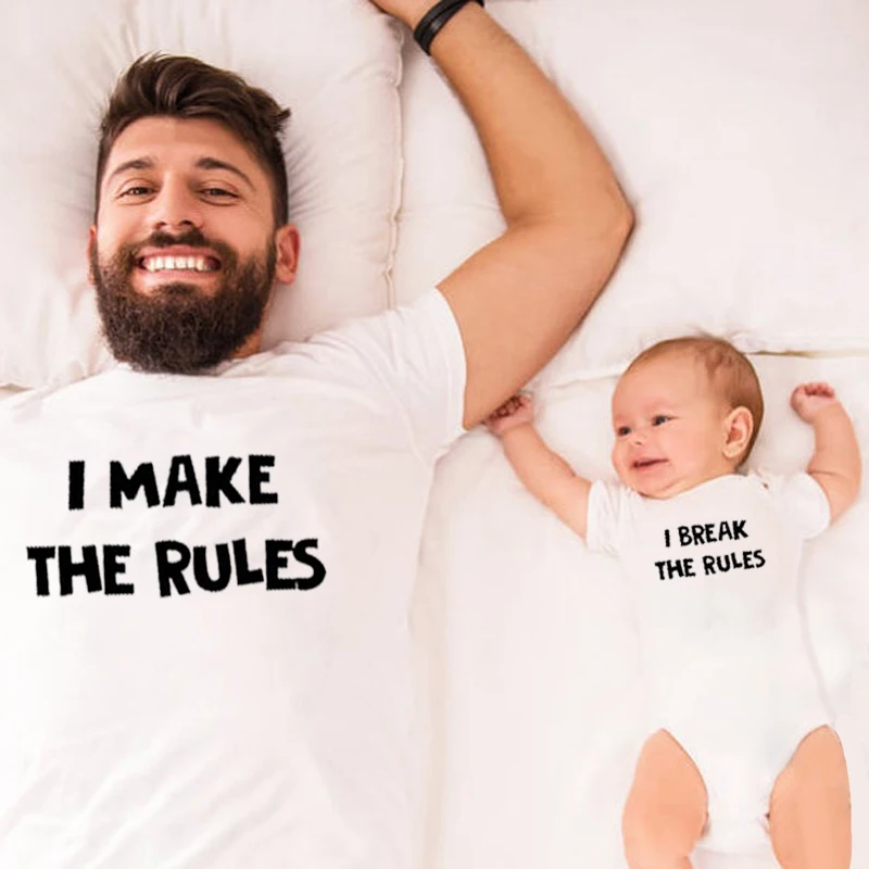 I Make The Rules Family Matching Clothes Outfits 2021 Dad Daughter TShirt Daddy Baby Girl Boy Romper Clothes Girls Outfits XL