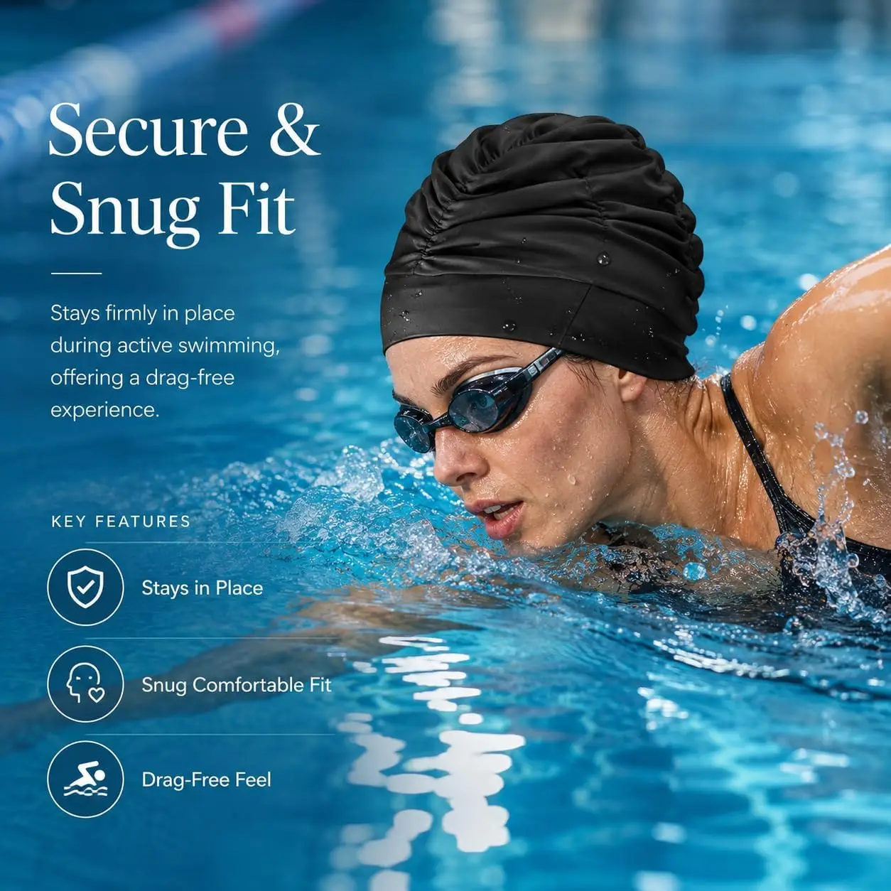 Bunte Plissierte Nylon-Badekappe, Große Schwimmkappe, Badekappen für Erwachsene Männer und Frauen mit Langem Haar – Detail 5