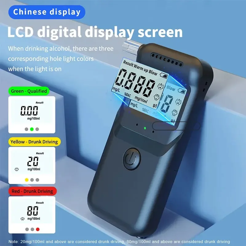 NEW Digital Breath Alcohol Tester Professional Breathalyzer With 5 Mouthpieces LCD Display for Home Use Drunk Driving Analyzer