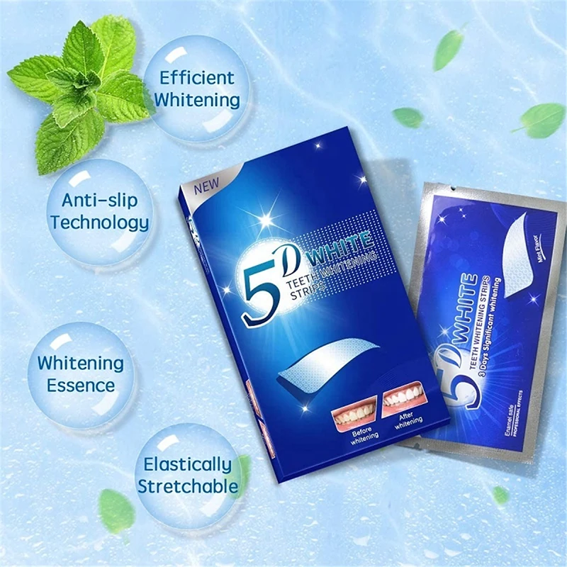 5D Teeth Whitening Strips Dental Bleaching Teeth Whitening Stickers Gel Whitening Strip Kit for Removing Smoking Coffee Stain