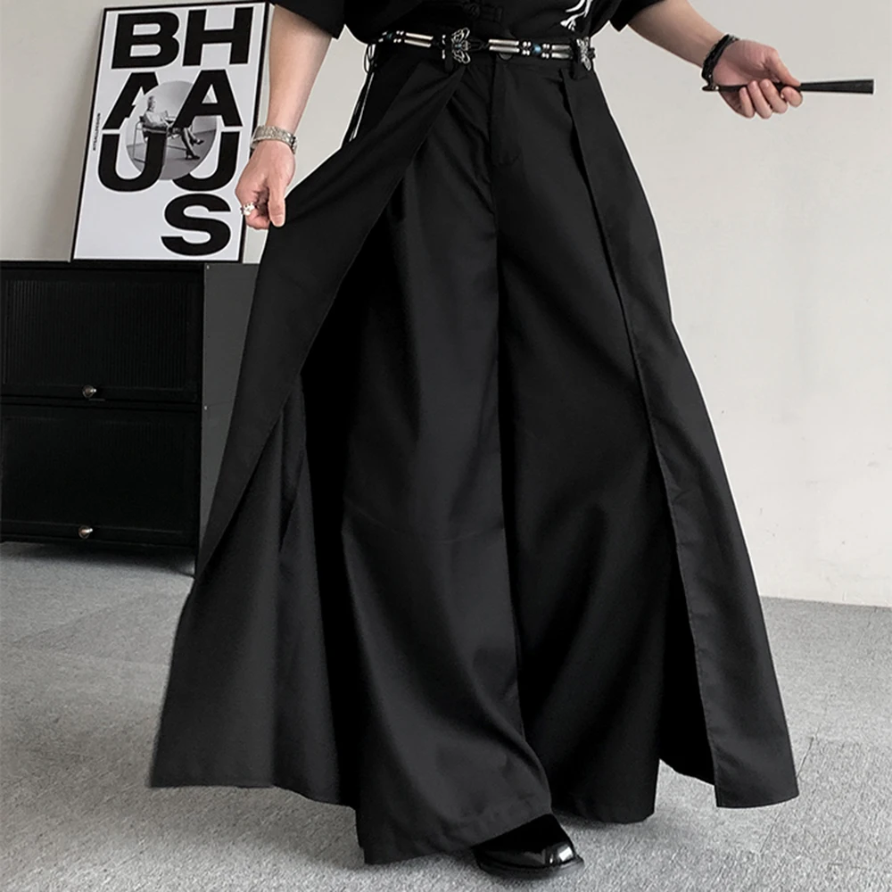

XS-5XL Y2k Culottes Double-Layered Dark Gothic Skirts Pants Samurai Pants Genderless Streetwear Fashion Versatile Hakama Unisex