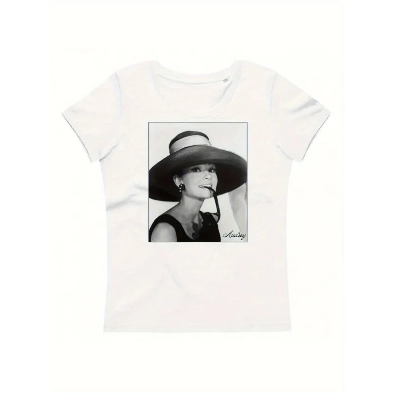 Audrey Hepburn Portrait Print Retro Charm T-shirt Suitable for All Seasons Trendy Aesthetics Unisex Y2K T-shirt