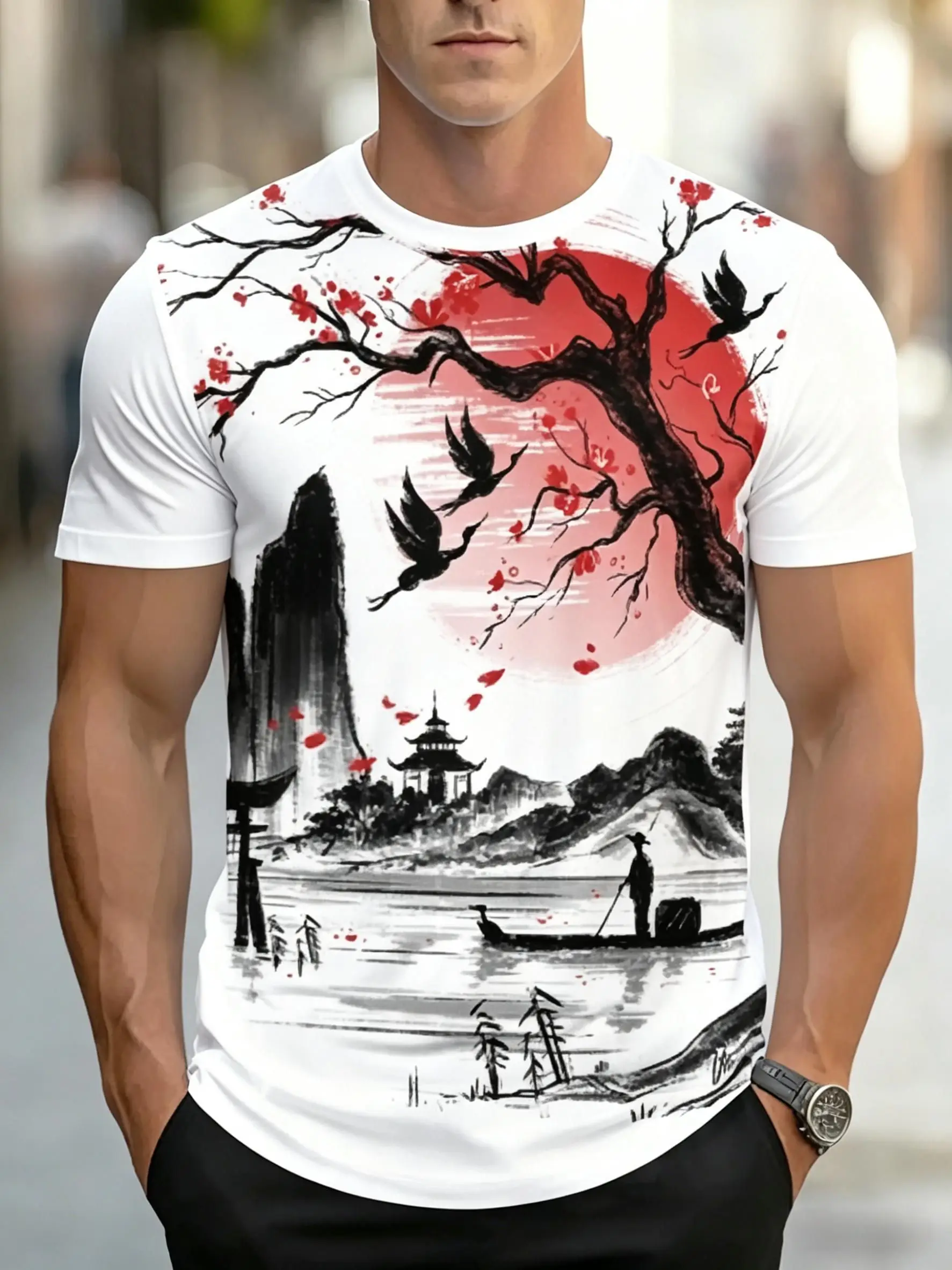 Fashion Chinese Style Landscape T-Shirts 3D Print Men's Short Sleeve O-Neck T Shirt Casual Harajuku Y2K Tops Tees Men Clothing