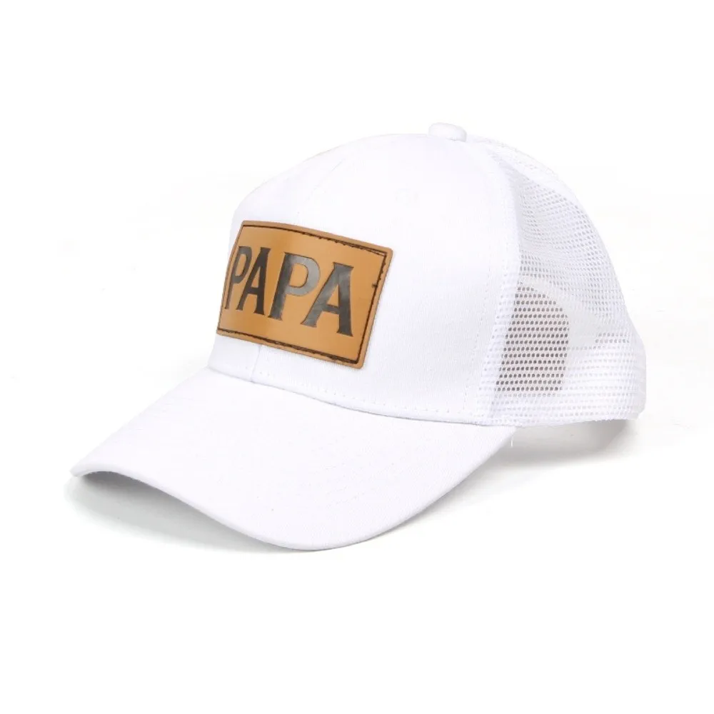 PAPA Leather Label Mesh Trucker Hat Two Tone Breathable Snapback Baseball Cap Lightweight Curved Brim Casual Dad Hat For Men