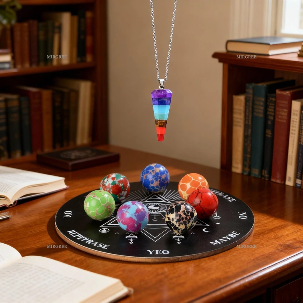 مجموعة كرات كريستال مكونة من 9 قطع مع لوحة عرافة السحر وقلادة شقرا، مناسبة للتأمل والمذبح وعلامة العمل