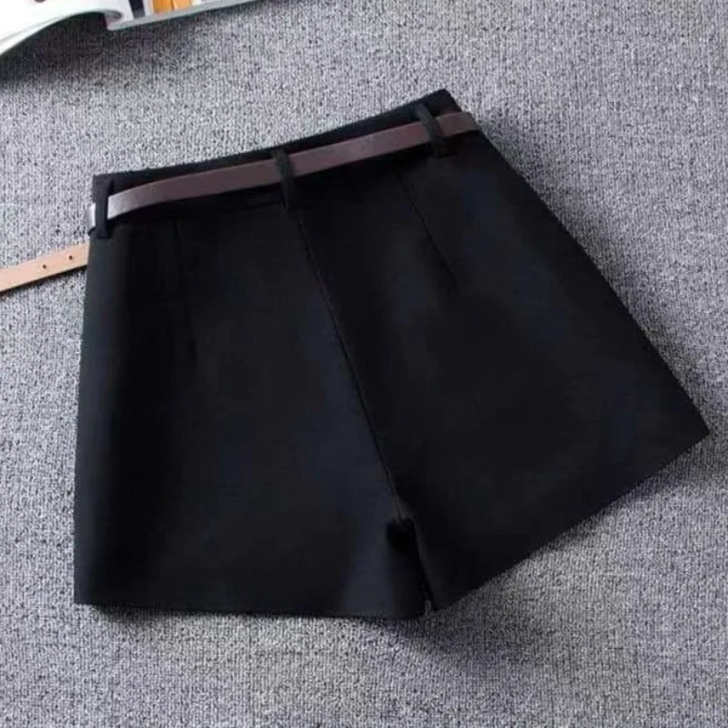 Shorts Women Korean Office-look Elegant Lady Autumn Winter Solid All-match Straight Design High Waist Mujer Simple Cozy Trouser