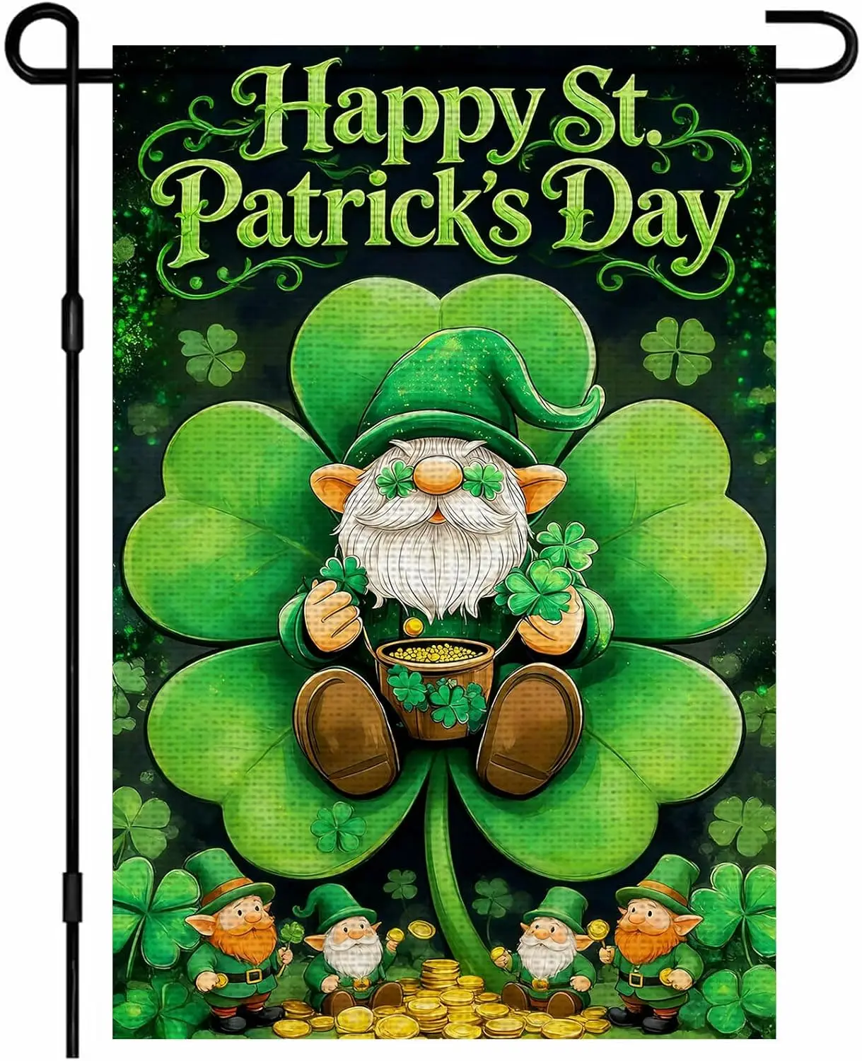 IVN Happy St Patricks Day Garden Flag 12 x 18 Inch Burlap Yard Flag Double Sided Gnome Shamrock Decorative Flags For Home Ou ZZM