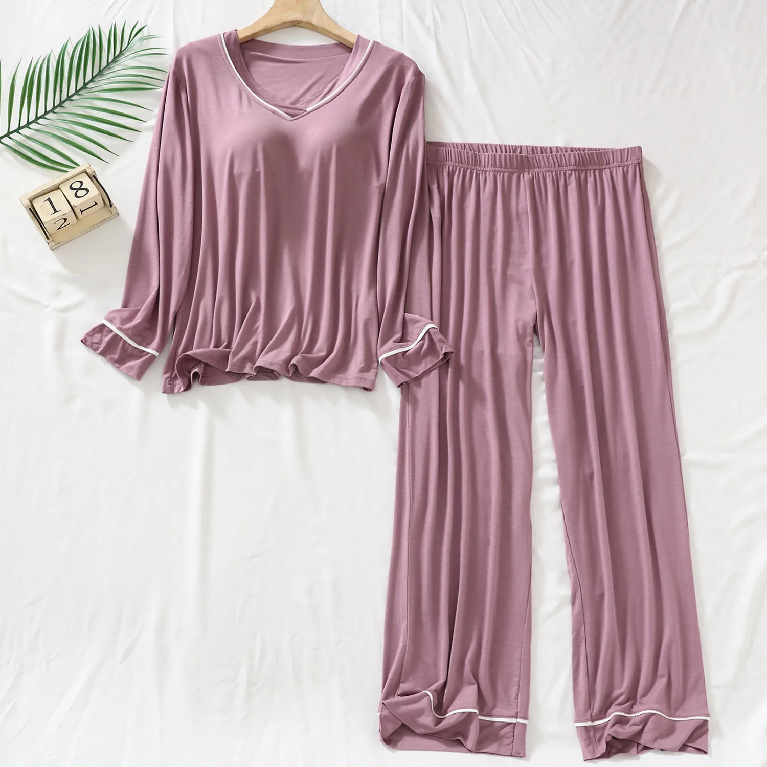 Women's Pajamas For Spring Autumn Morday Leisure Elastic Female Home Sleepwear Sets V-neck Long Sleeves+Pants 2Pcs Nightgown