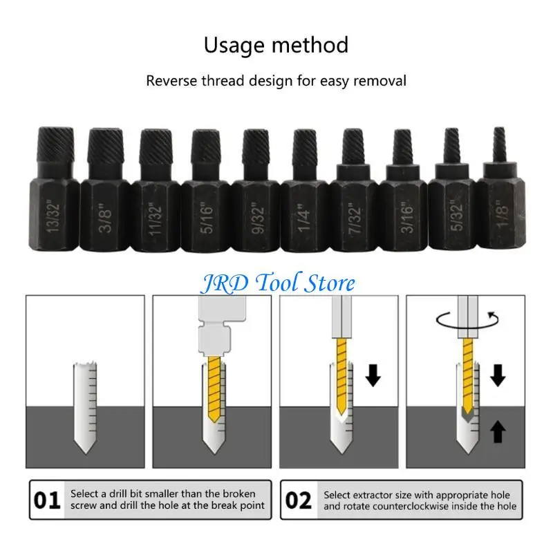 

JU64 10pcs Heavy-Duty Screw Extractor Set Screw and Bolt Extractor Set for Removing Broken Screws, Bolts, Studs, Fittings,