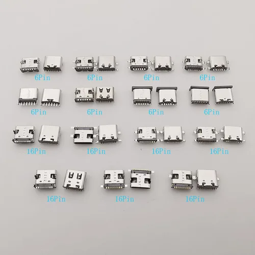 Imagen 2 del producto 15 modelos/caja tipo C USB-C JACK conectores de base de carga mezcla 6 pines y 16 pines tipo C hembra SMD DIP PCB soldadura DIY enchufe de reparación