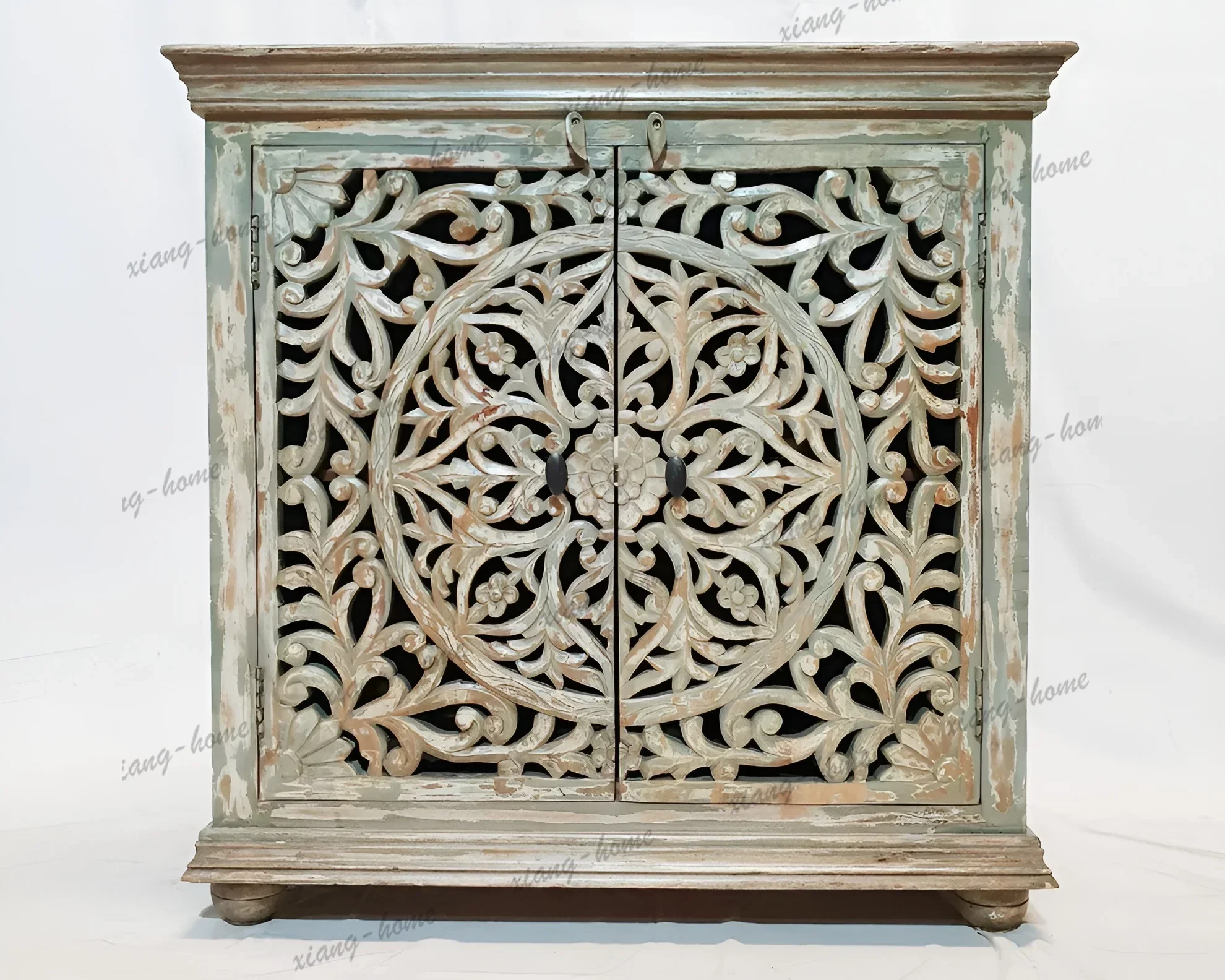Factory Direct Modern Boho Vintage Convertible Bedside Nightstand Handcrafted Solid Teak Wood Intricate Carvings Bedroom Furnitu