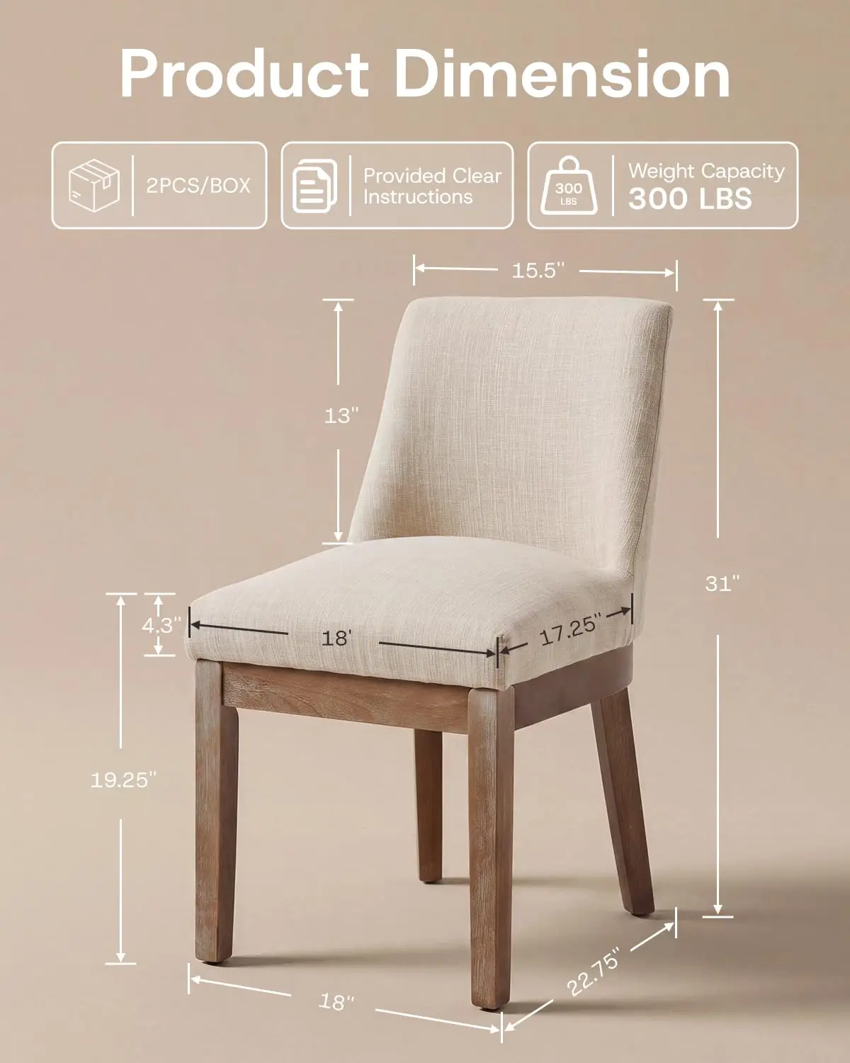 Modern Dining Chairs Set of 6 with Comfortable Back Support, Farmhouse Soft Linen Upholstered Kitchen Dining Room, Custom