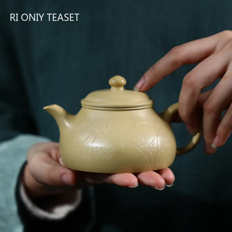 170ml High-end Yixing Purple Clay Teapots Famous Hand-carved Bamboo Leaves Tea Pot Kettle Chinese Handmade Raw Ore Zisha Tea Set