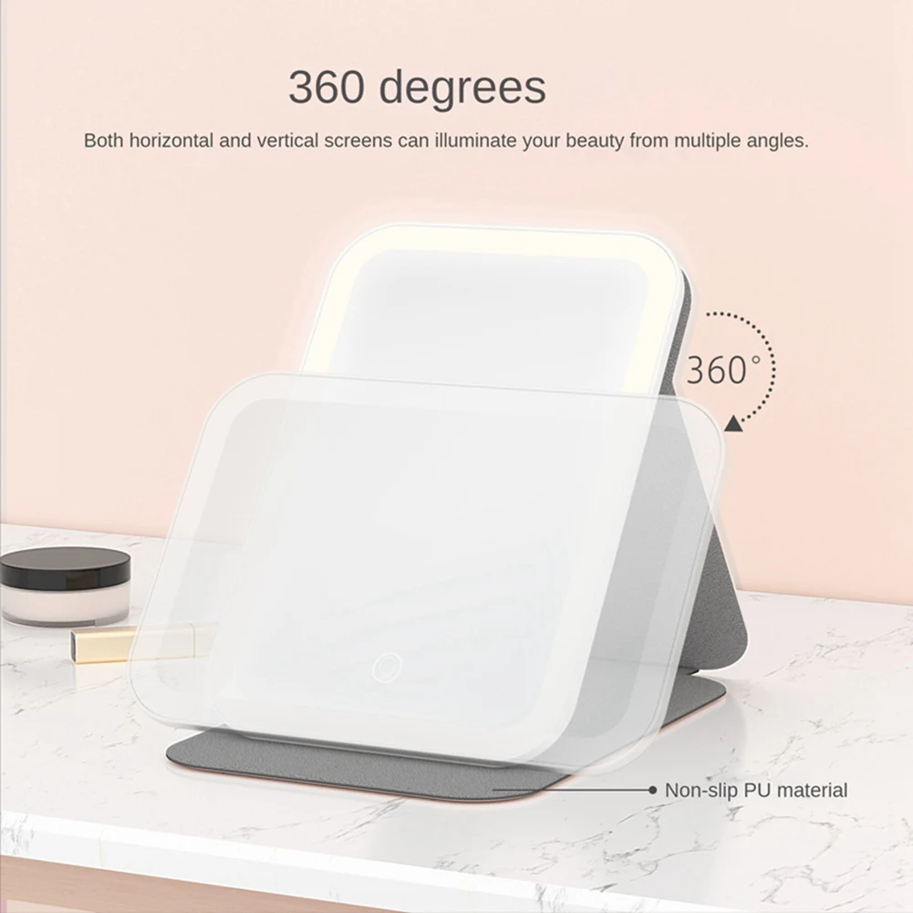 3CGRO-One Click Three Color 360 Degree Rotating Magnetic Control Model Live Mirror With LED Light Vanity Mirrors