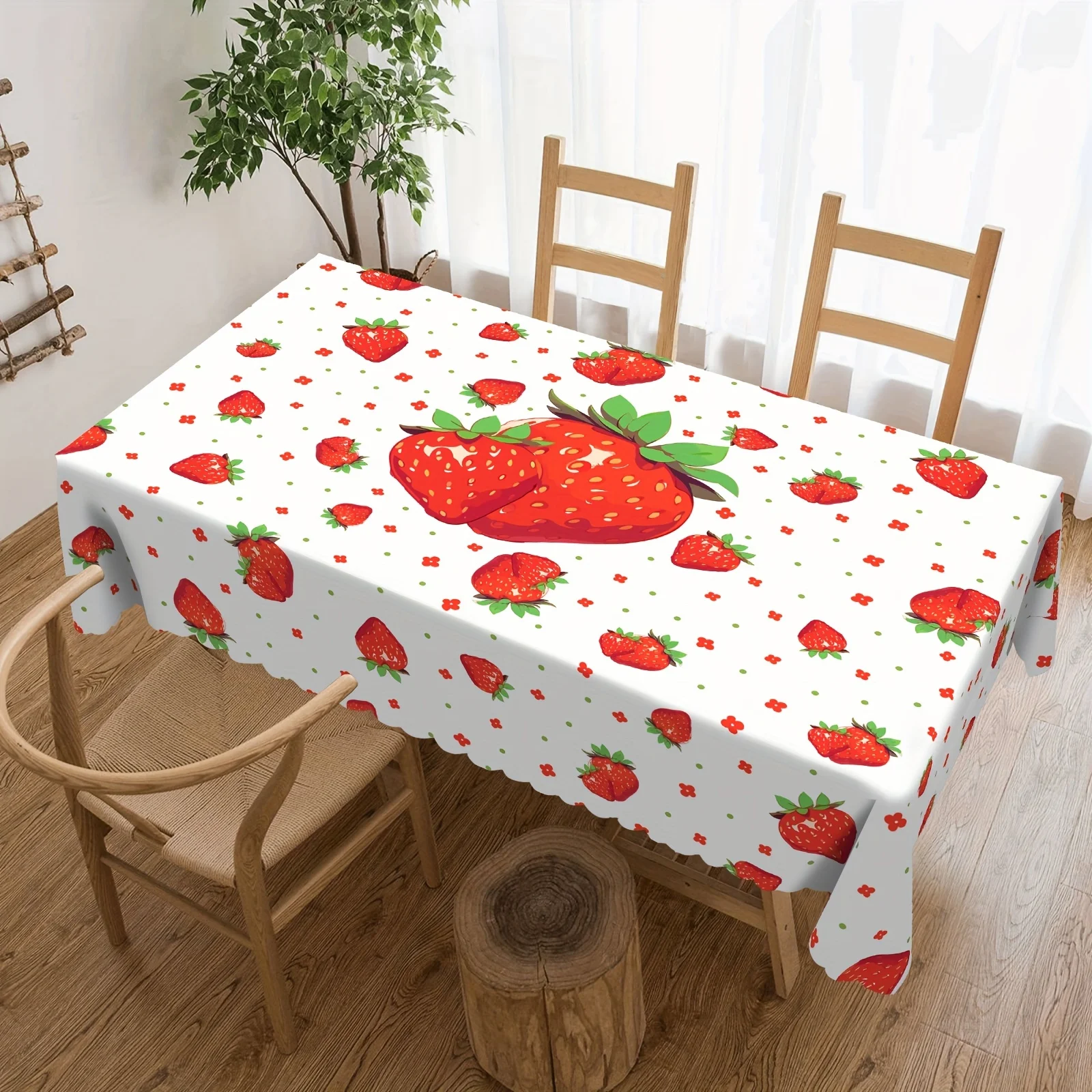 VIKAMA Strawberry Tablecloth Spring Rectangular Tablecloth Strawberry Pattern Decorative Tablecloth Home Gathering Decorations