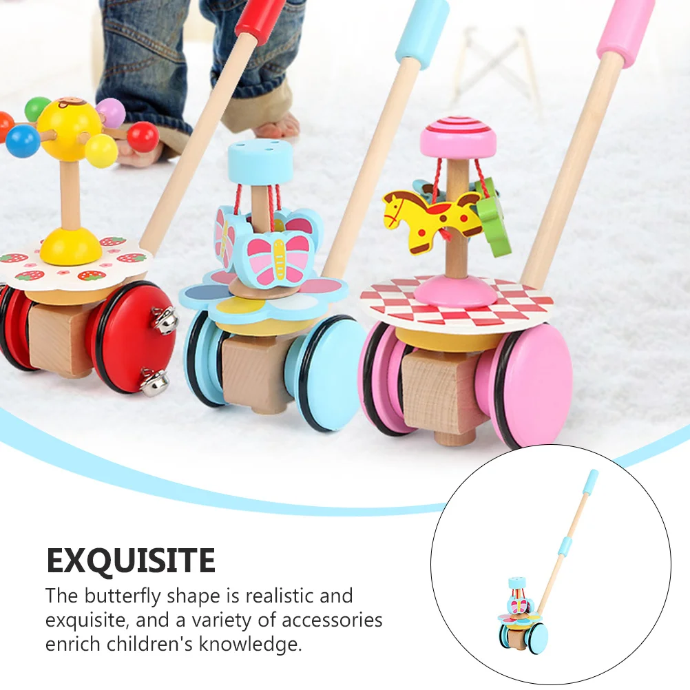 1 chariot en bois pour bébé, jouet éducatif réglable, couleur aléatoire, capacité pratique, pousser partout, accessoires riches, lumineux