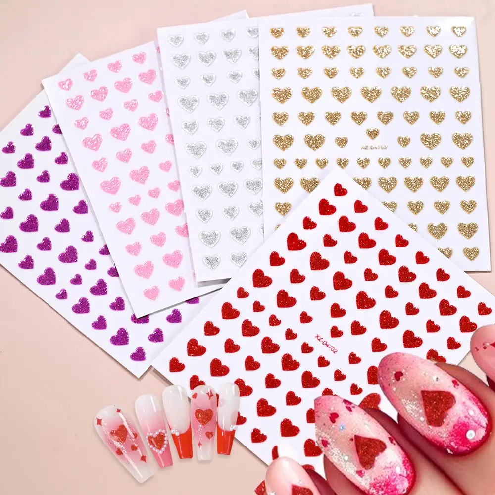 1/5 Stück 5D Valentinstag Glitzer Herz Nagelaufkleber 8*10 cm Gold Silber Rot Rosa Lila Liebe Nagelaufkleber Süße Nägel Zubehör 1