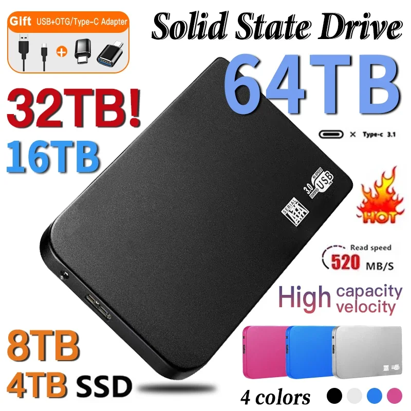 

1TB Portable SSD External Solid State Drive 2TB Mobile Hard Disk High-Speed Storage Device For Laptops/Desktop/Mac/Phone