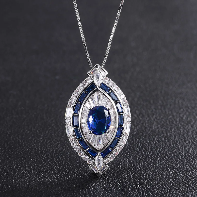 New High-end Jewelry Inlaid with Diamonds, Individually Packaged Blue Spindle Women's Luxury Inlaid Pendant Ring Set Stone 8*10