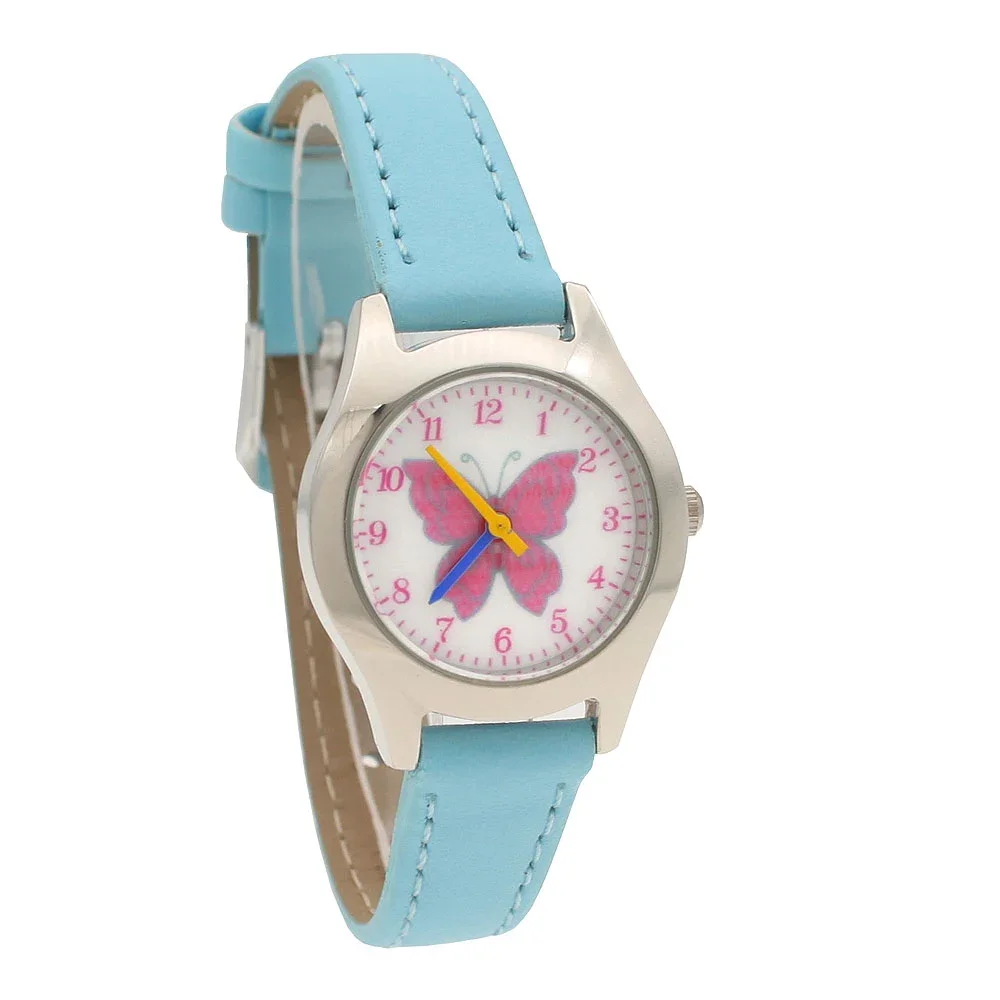 لطيف الكرتون ووتش أزياء صغيرة فراشة فتاة الكوارتز ساعات جلدية كوارتز الأطفال هدية ساعة اليد