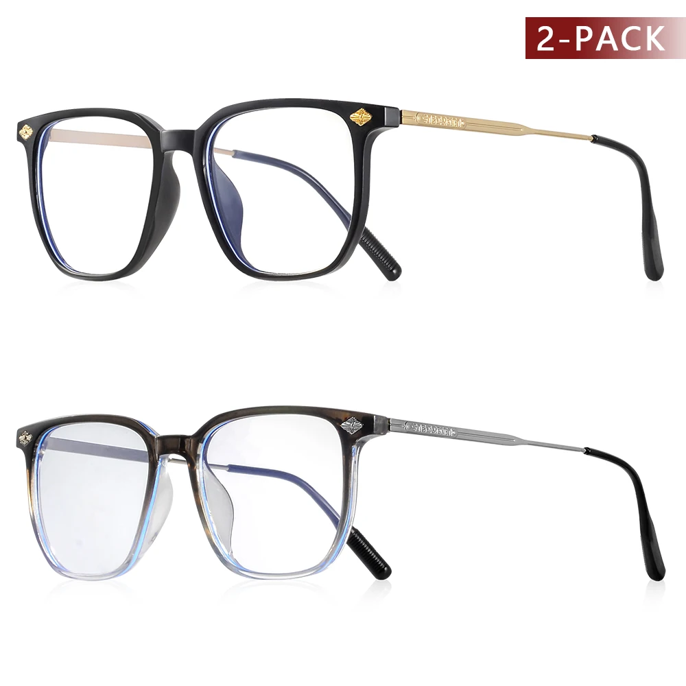CRIXALIS 2Pcs Classic Square Anti Blue Light Glasses Women And Men Reading Book Glasses Prescription Glasses Computer Eyeglasses