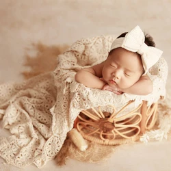Lace Baby Blanket Newborn Photography Props Cotton Newborn Posing Backdrop Long Fotoshooting Layer Baby Photography Accessories