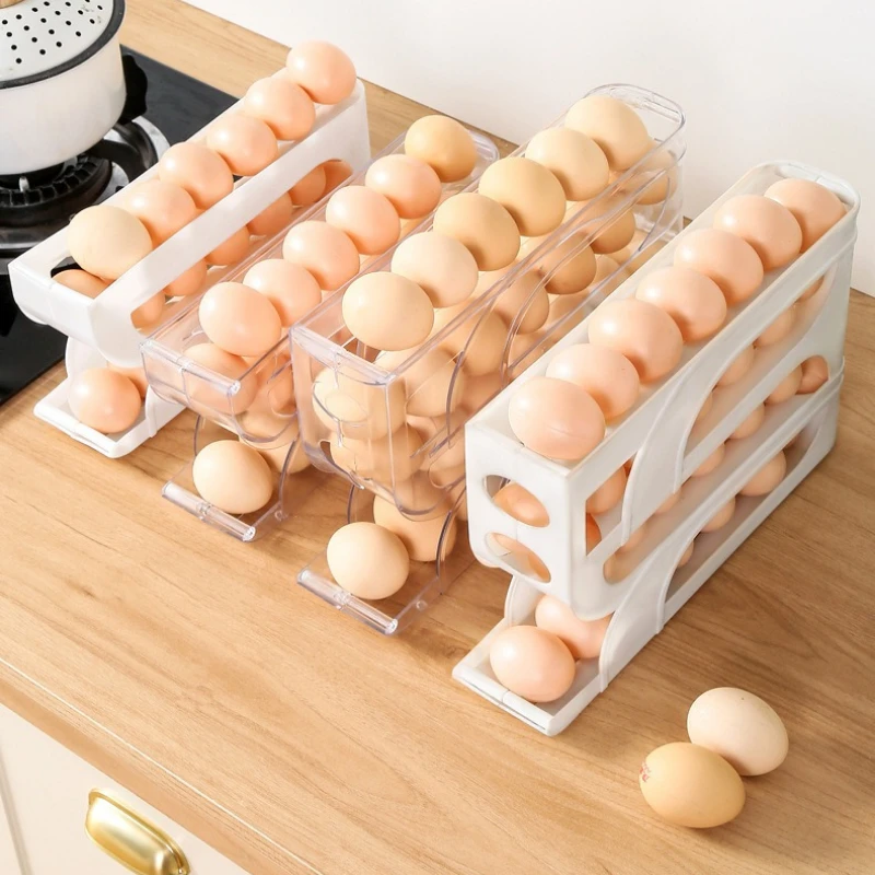 3 Layer / 4 Layer Automatic Egg Roller Rack Space Saving Large Capacity Egg Organiser New Household Kitchen Dedicated Egg Roller