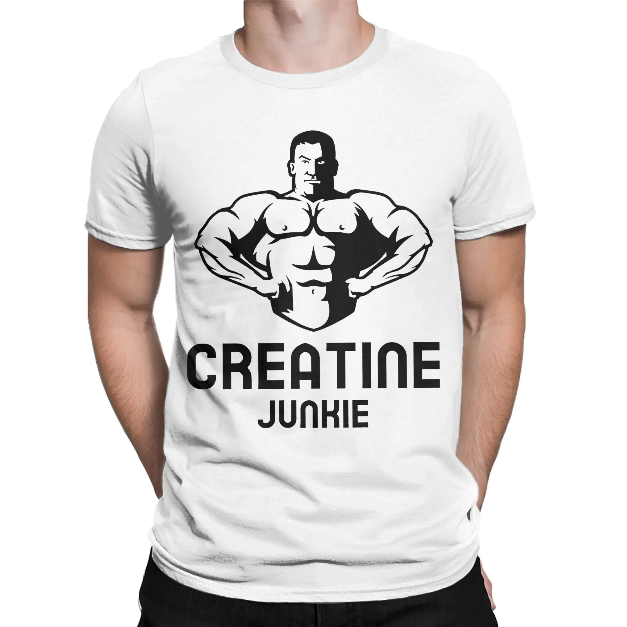 Creatine Junkie Front Pose Logo T Shirt Men Women Pure Cotton Leisure T-Shirt Round Neck  Tees Short Sleeve Clothes Plus Size