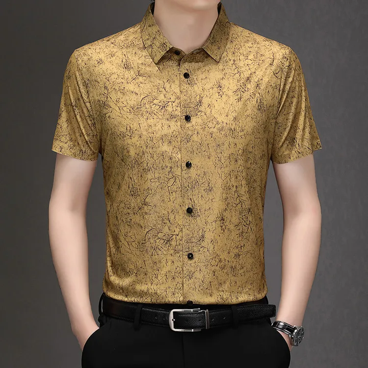 Puning Guangdong Camisa informal de manga corta para hombre, cómoda para el verano, sin necesidad de planchar, camisa estampa...