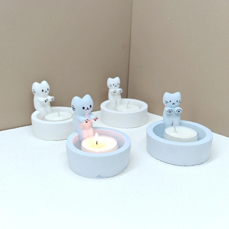 Cute Cats Candlestick Resins Moulds DIY Castings Moulds Animal Candle Holder Silicone Molds for Table Home Decorations