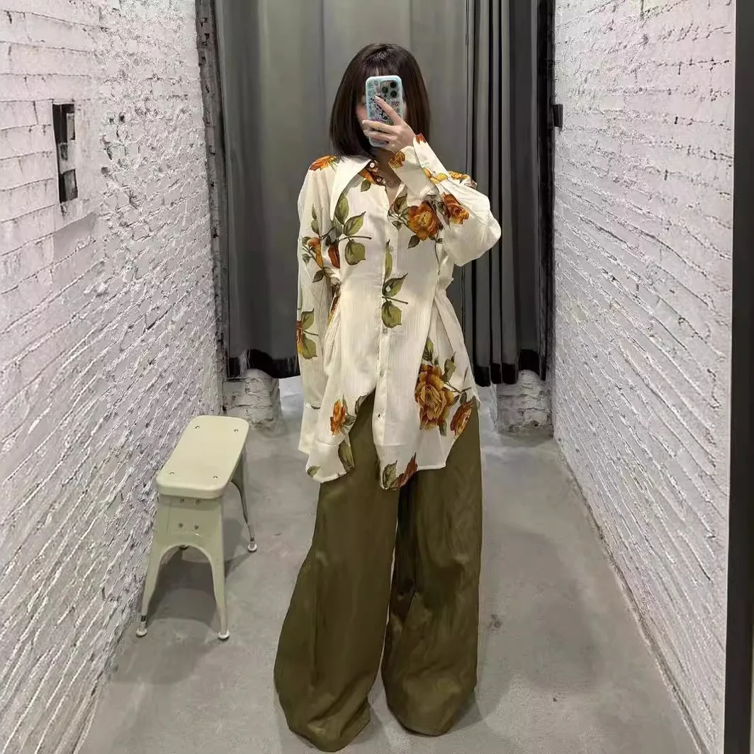 Printed shirt spring new high version design small loose long-sleeved shirt woman