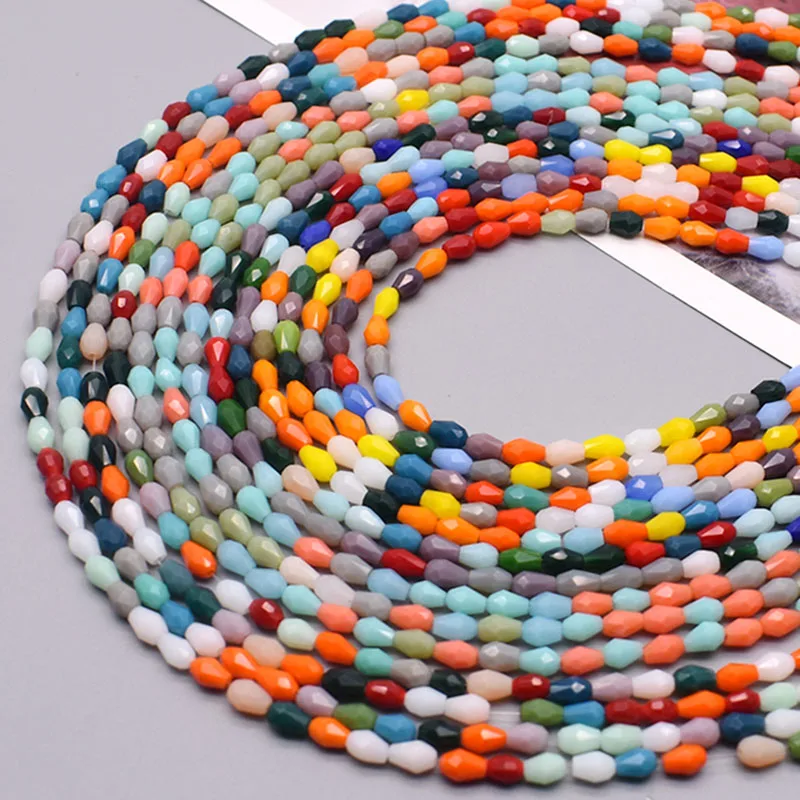Großhandel 90 teile/los 3x5mm Drop-geformt Facettierte Kristall Glas perlen Teardrop perlen für schmuck machen DIY ohrring Armband