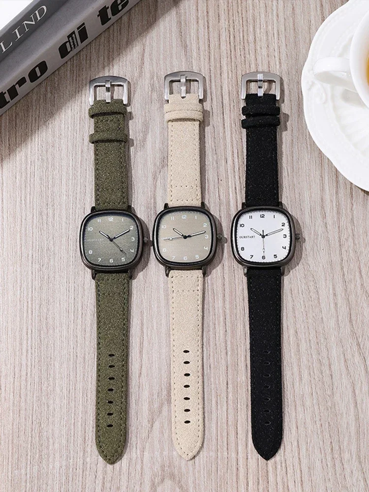 Vintage Brand Square Dial Leather Belt Wristwatch Quartz Watch Youth Student Watch Casual Fashion Men Women Gift Clock Wholesale