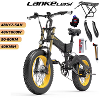 Lankeleisi X3000Plus-UP Electric Bike 20 Inch Fat Tires 1000W Snow 840Wh Dual Crown Fork 48V 17.5Ah Foldable E Mountain EMTB