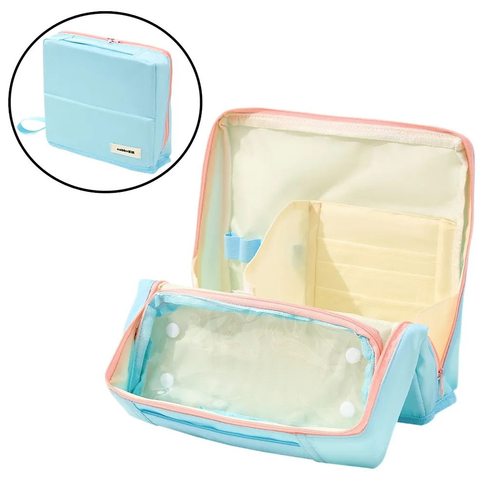 

Large Capacity Vertical Makeup Bag Multi-Compartment Standable Skincare Storage Bag Visible Window Partitioned