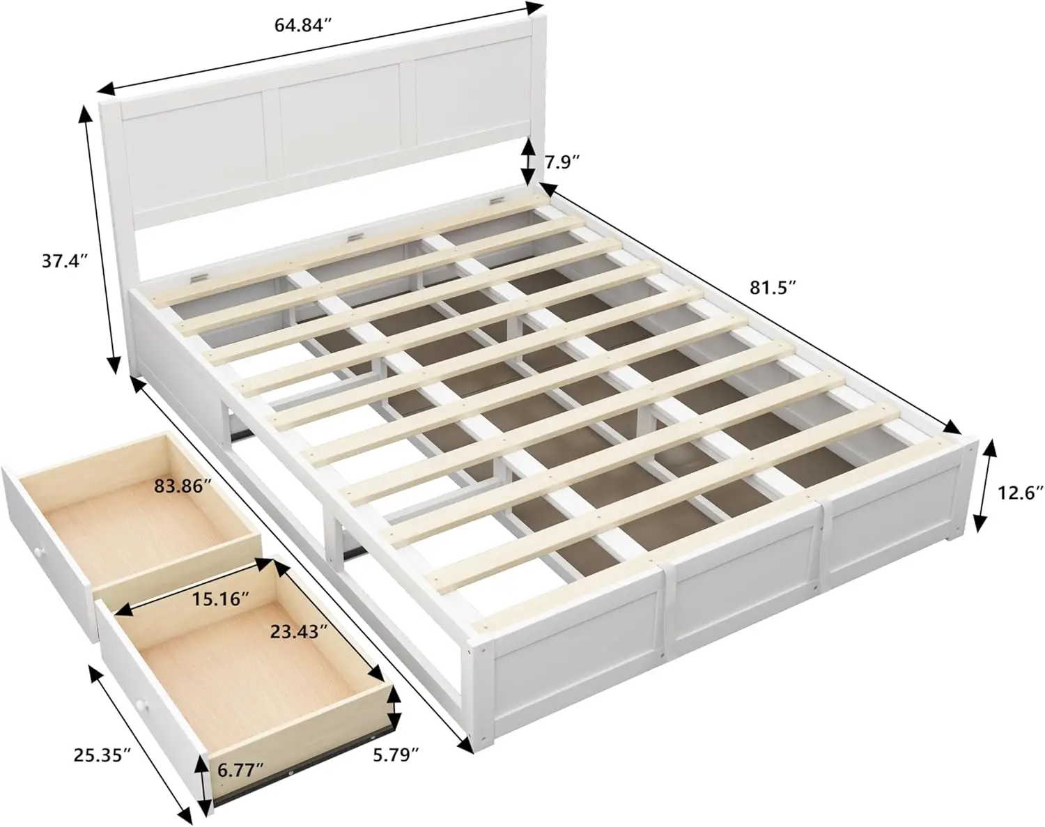 Lift Up Storage Bed Luxury Queen Size Wood Platform Bed With Hydraulic Storage System And 2 Drawers, Streamlined