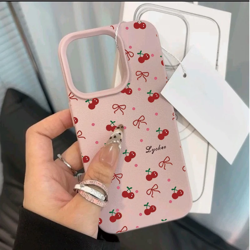 Чехол для OPPO Reno 13 14 12 11 10 Pro 13F 12F 11F 5G 7 4G 5 6 Lite 8T 7Z 8Z 8 Artistic Bow Cherry Leather Feeling Cover