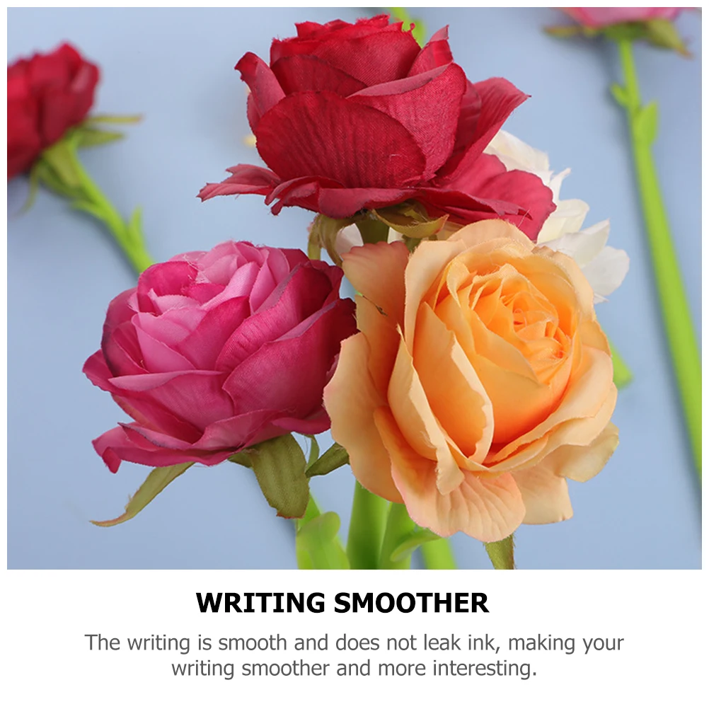 

5 шт. шариковая ручка с имитацией розы и цветочным верхом, красивые ручки с цветочным принтом для школьных милых женщин